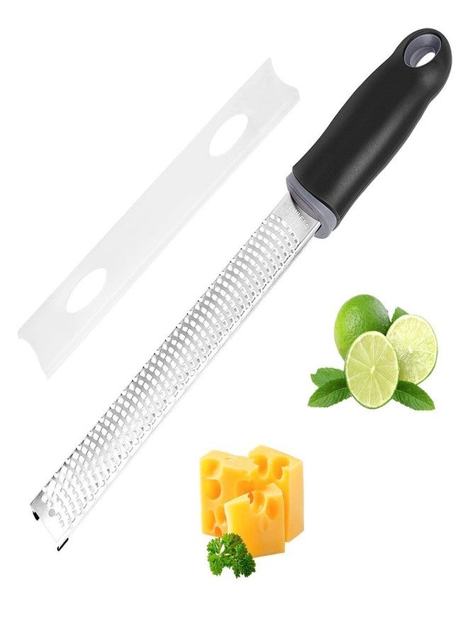we3 Lemon Zester & Cheese Grater - Razor Sharp Stainless Steel Grater for Parmesan Cheese, Potato, Ginger, Garlic, Nutmeg, Chocolate, Vegetables, Fruits - Safety Cover Long- Black - Image 2